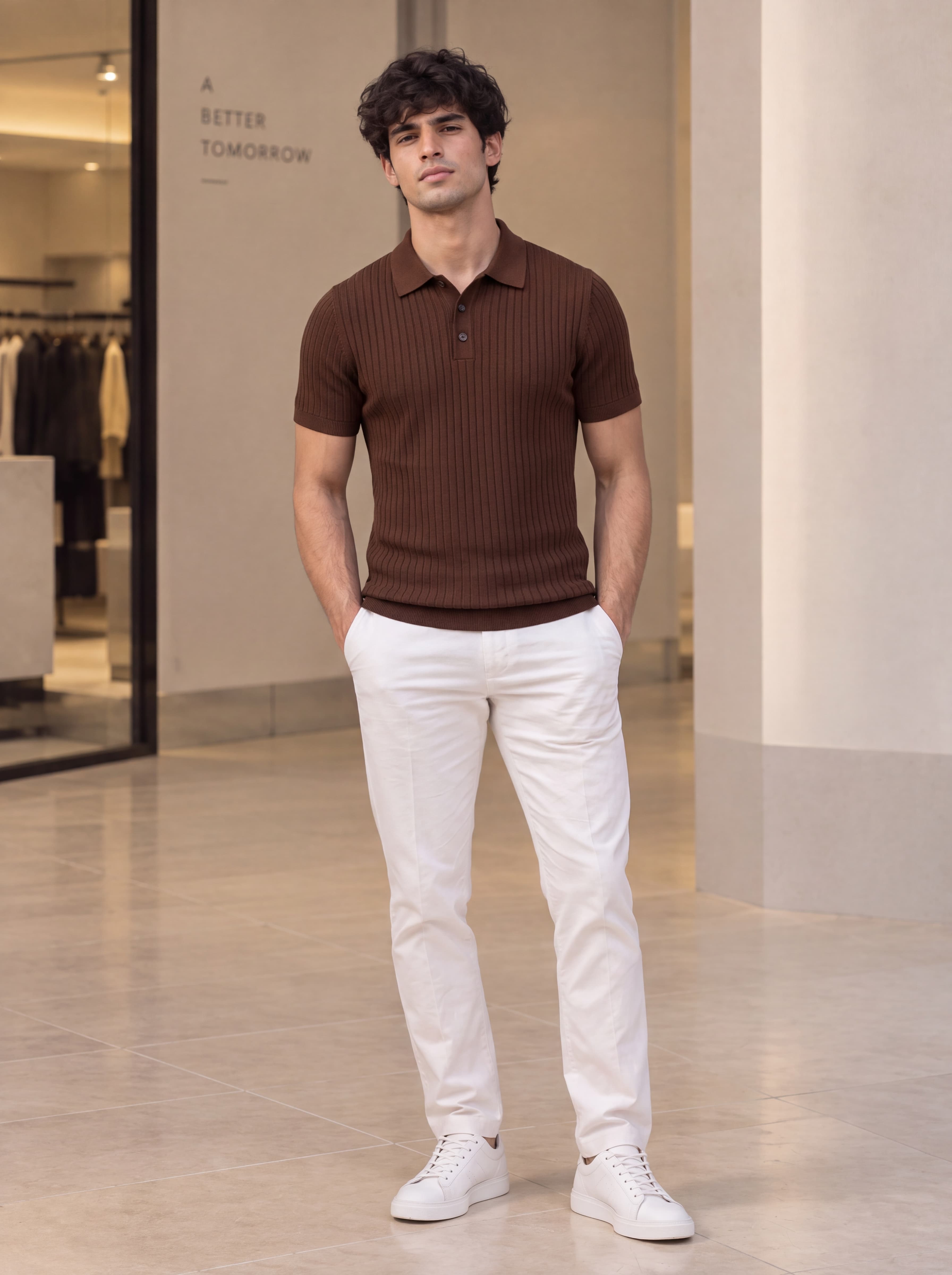 Brown t-shirt virtual try-on result on shopper